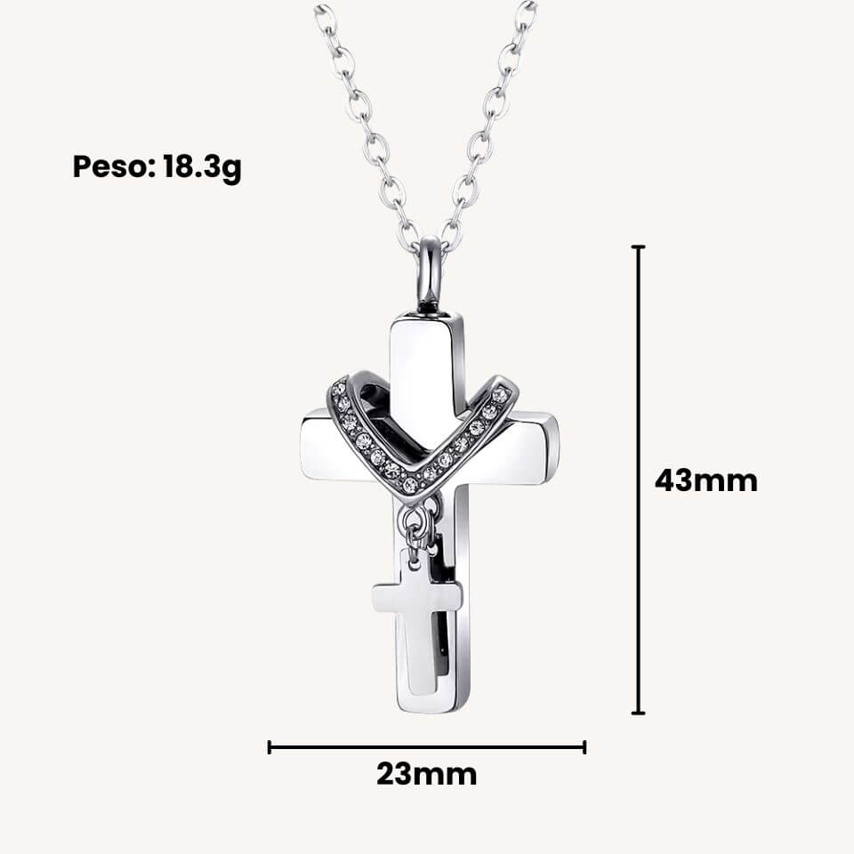 Colar Memorial com Pingente Crucifixo em Aço Inoxidável(Relicário para Cinzas) - Amor Eterno Guardado!