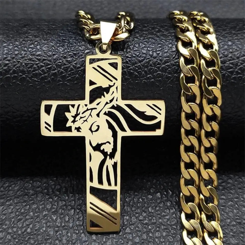 Colar e Crucifixo Coroa de Espinhos em Aço Inoxidável - Carregue a Proteção Divina Com Você!