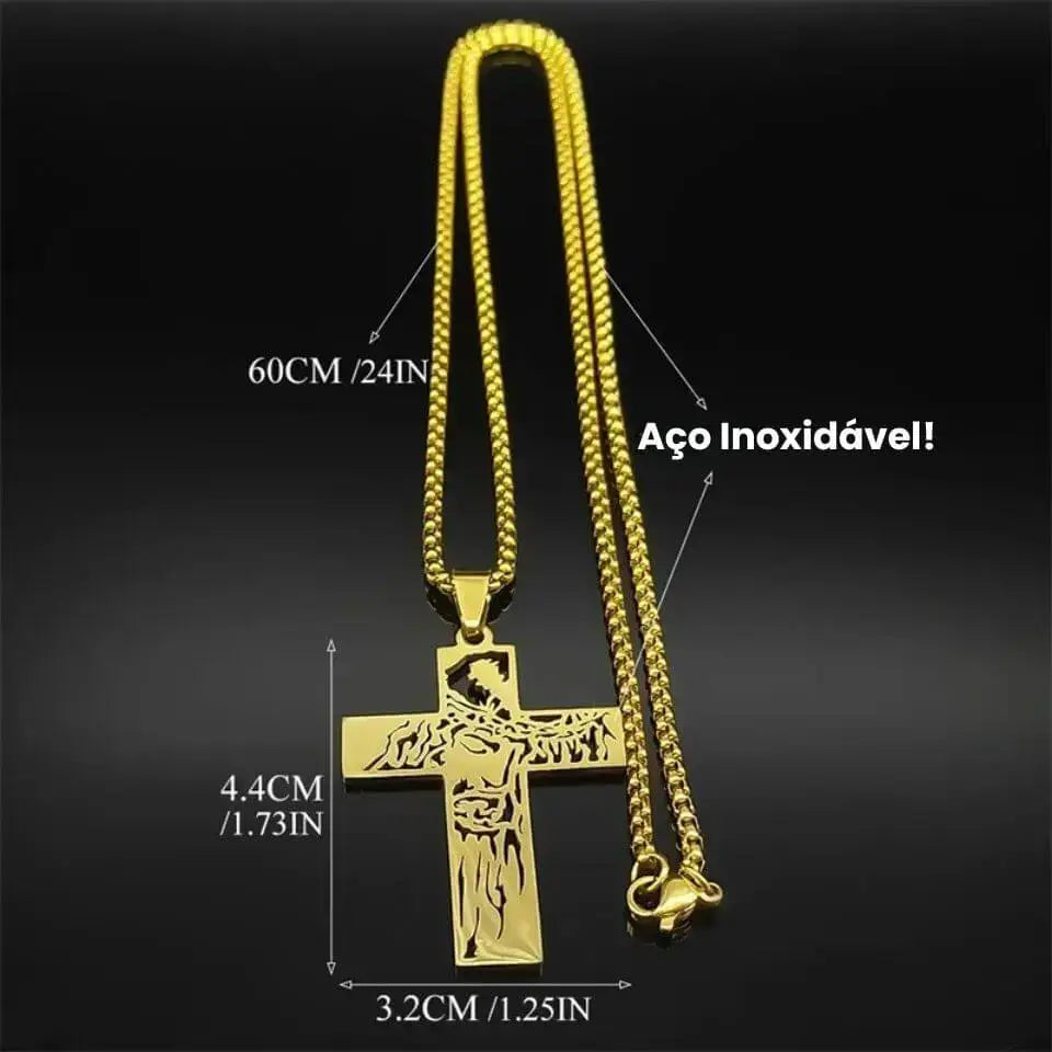 Colar com Crucifixo Jesus Coroa de Espinhos em Aço Inoxidável - Um Símbolo de Sacrifício e Amor Eterno!