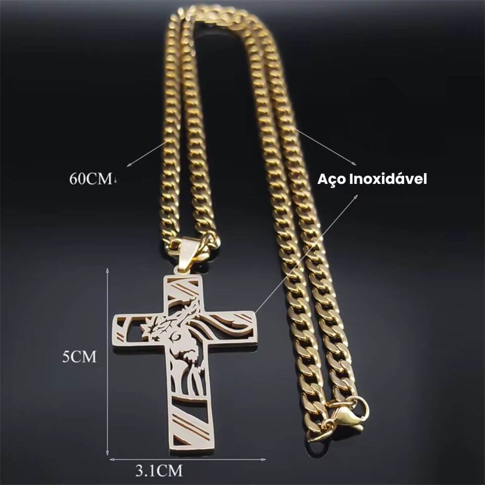 Colar e Crucifixo Coroa de Espinhos em Aço Inoxidável - Carregue a Proteção Divina Com Você!