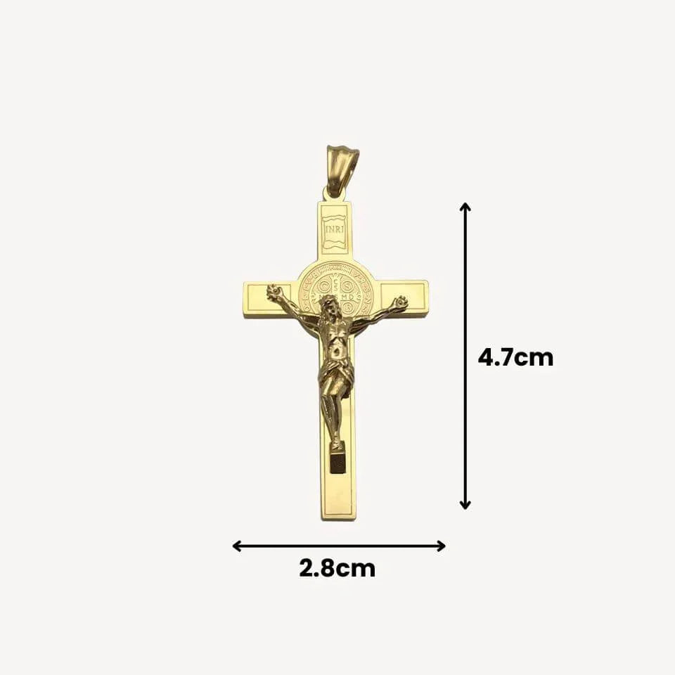 Pingente Crucifixo com Medalha de São Bento em Aço Inoxidável 316L - Sua Fé Fortalecida!
