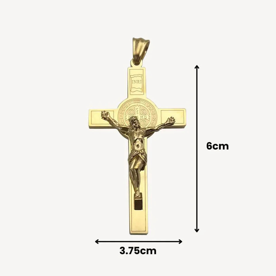 Pingente Crucifixo com Medalha de São Bento em Aço Inoxidável 316L - Sua Fé Fortalecida!