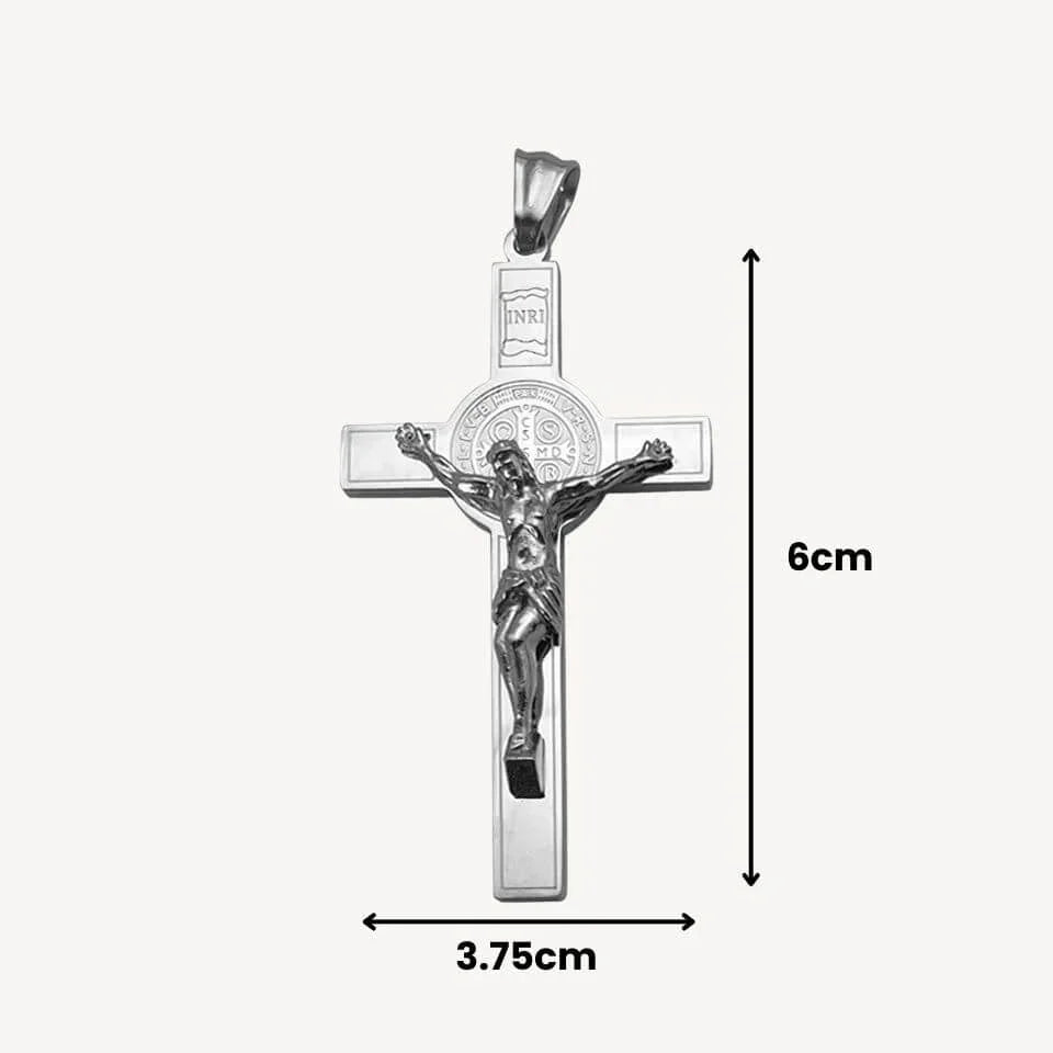 Pingente Crucifixo com Medalha de São Bento em Aço Inoxidável 316L - Sua Fé Fortalecida!