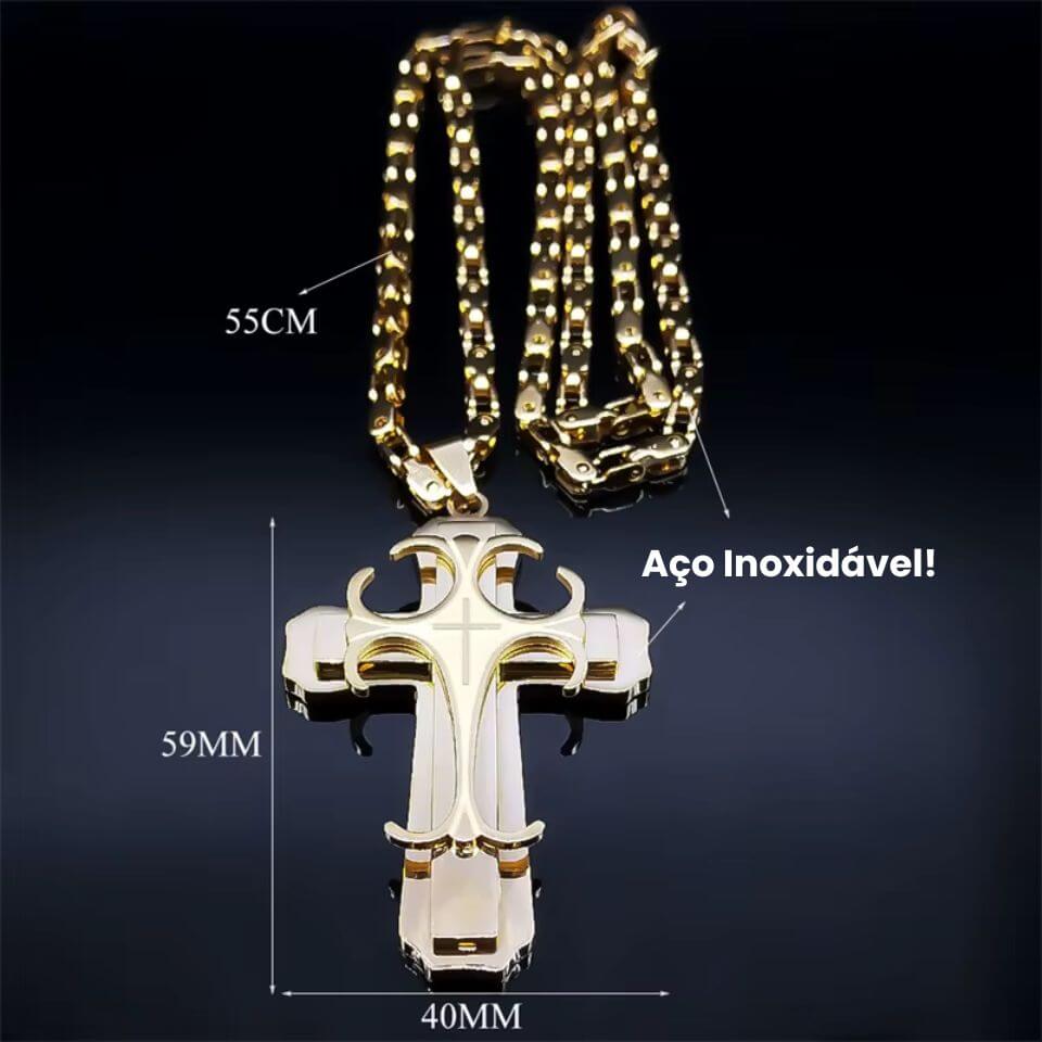 Colar com Crucifixo Robusto com Jesus em Aço Inoxidável - Carregue a Proteção Divina Com um Design Marcante!