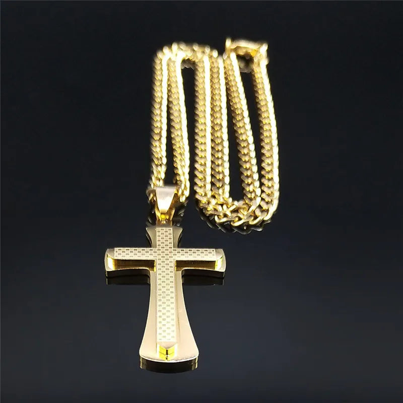 Colar Crucifixo Moderno em Aço Inoxidável - A Força da Devoção em um Design que Impressiona!