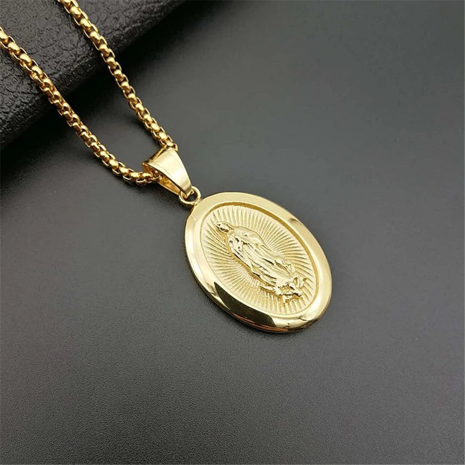 Colar Medalha Nossa Senhora em Aço Inoxidável Dourado - Devoção Sempre Presente!