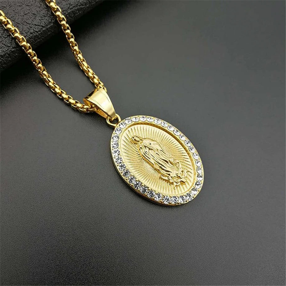 Colar Medalha Nossa Senhora em Aço Inoxidável Dourado - Devoção Sempre Presente!