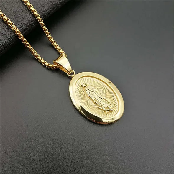 Colar Medalha Nossa Senhora em Aço Inoxidável Dourado - Devoção Sempre Presente!