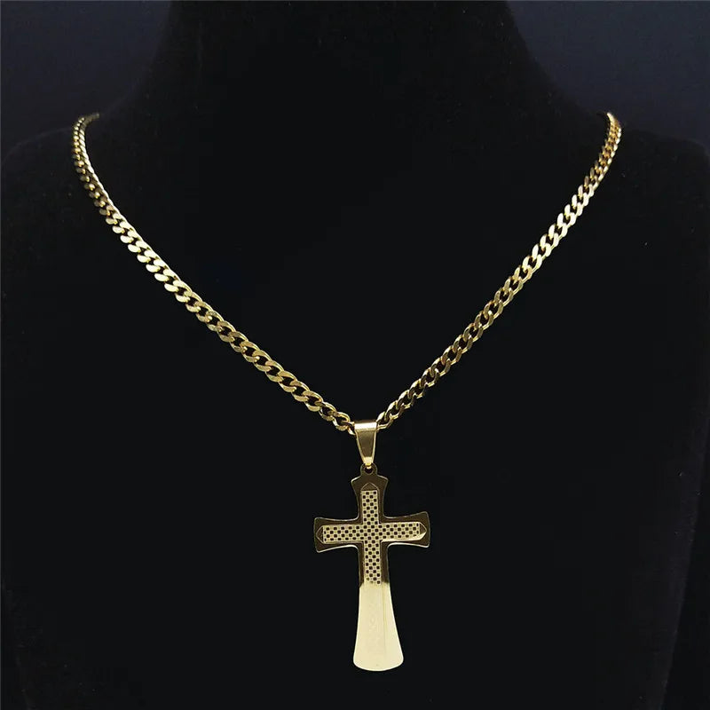 Colar Crucifixo Moderno em Aço Inoxidável - A Força da Devoção em um Design que Impressiona!