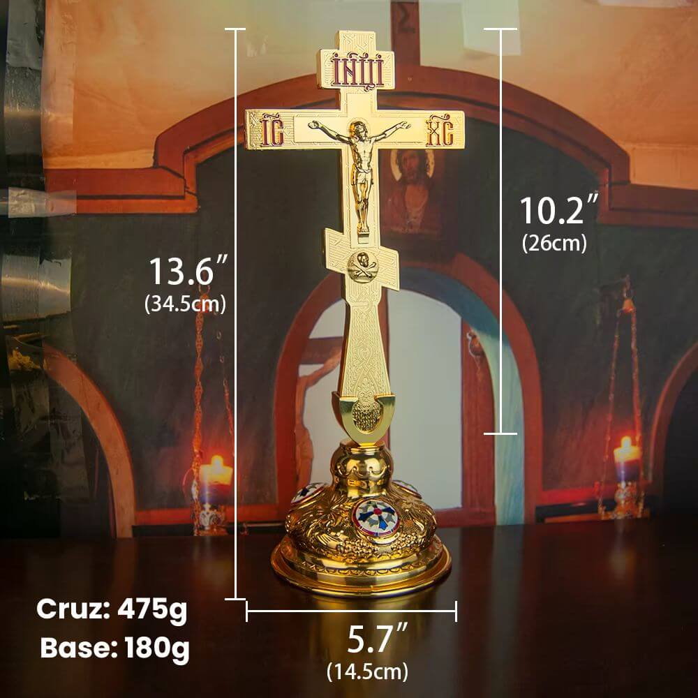 Crucifixo de Mesa com Jesus em Liga Metálica - Presente Religioso Personalizável