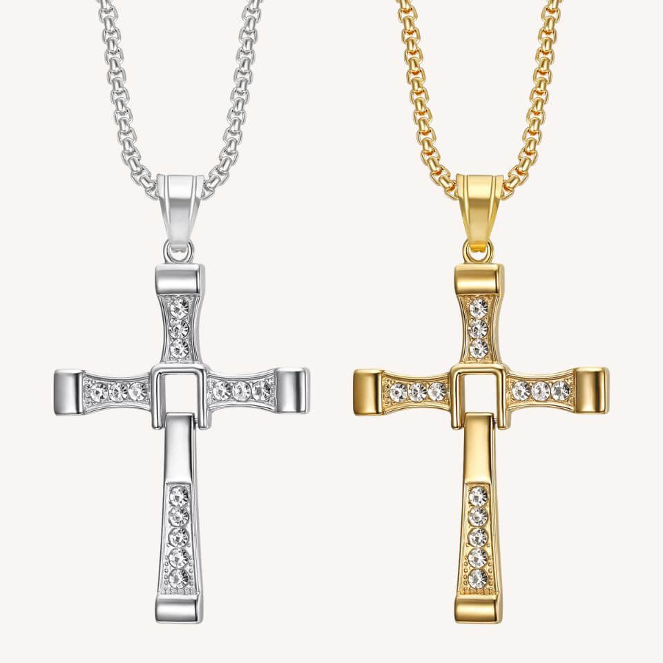 Pingente Crucifixo com Zircônias em Aço Inoxidável - Proteção Sempre Contigo!