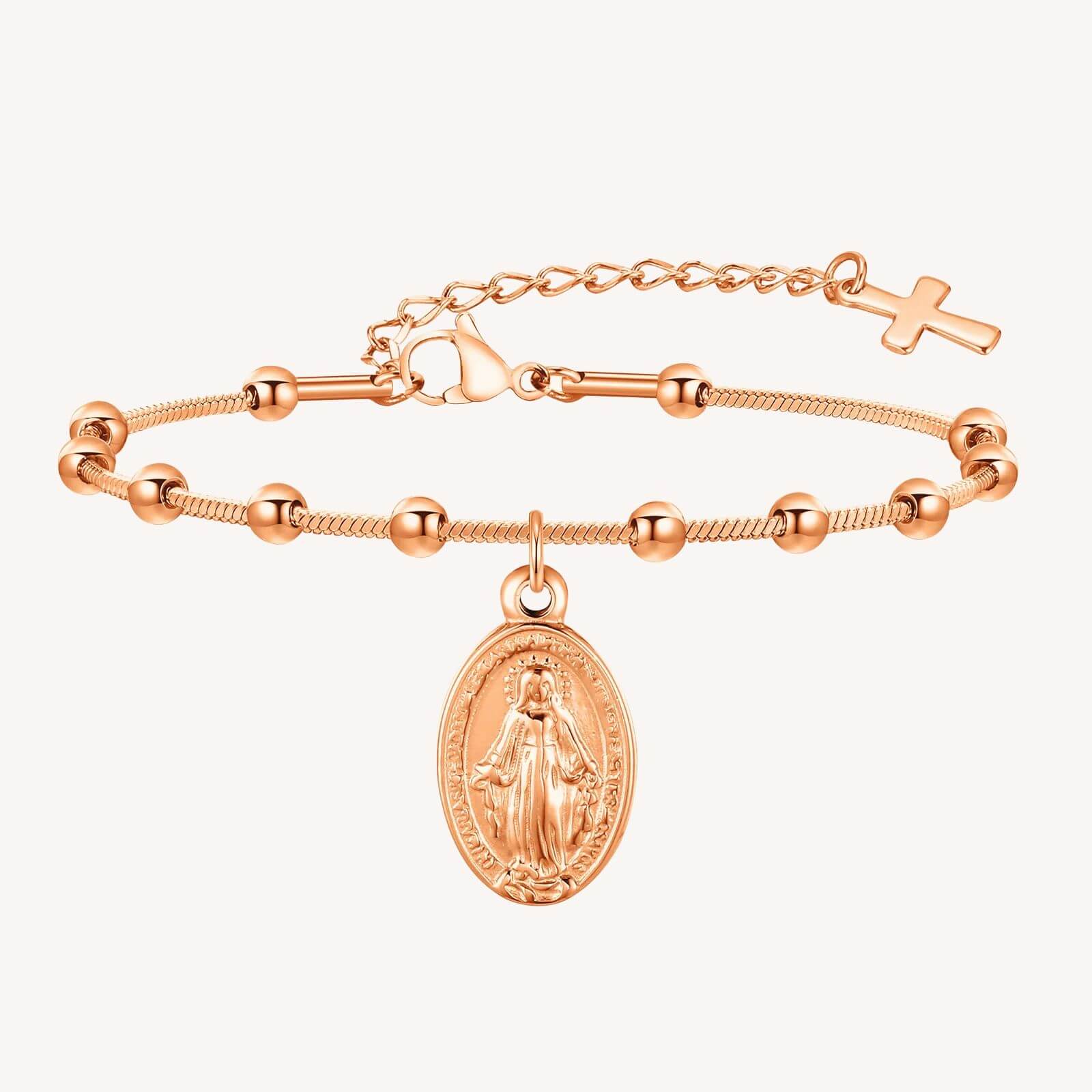 Pulseira Terço com Cruz e Nossa Senhora em Aço Inoxidável - Um Símbolo de Devoção Com Um Toque de Delicadeza!