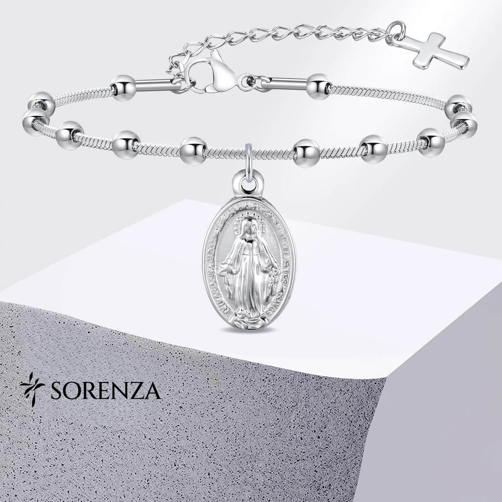 Pulseira Terço com Cruz e Nossa Senhora em Aço Inoxidável - Um Símbolo de Devoção Com Um Toque de Delicadeza!