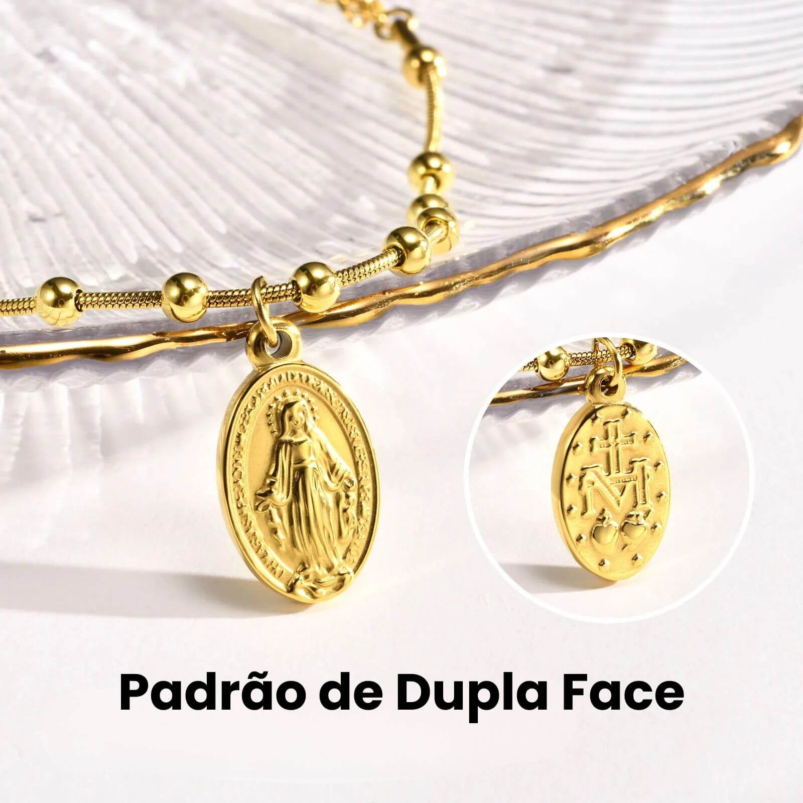 Pulseira Terço com Cruz e Nossa Senhora em Aço Inoxidável - Um Símbolo de Devoção Com Um Toque de Delicadeza!