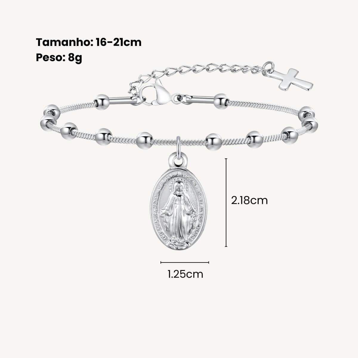 Pulseira Terço com Cruz e Nossa Senhora em Aço Inoxidável - Um Símbolo de Devoção Com Um Toque de Delicadeza!