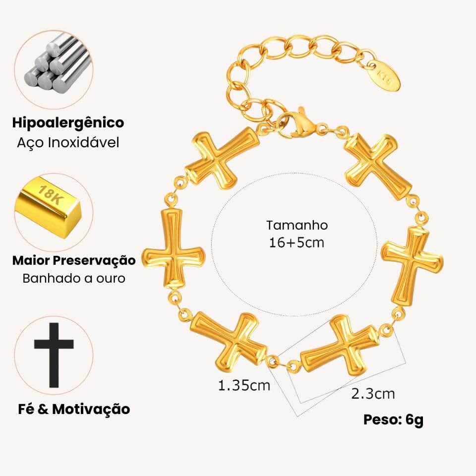Pulseira Corrente Crucifixo em Aço Inoxidável Banhada a Ouro 18K - Um Símbolo de Fé No Seu Pulso!
