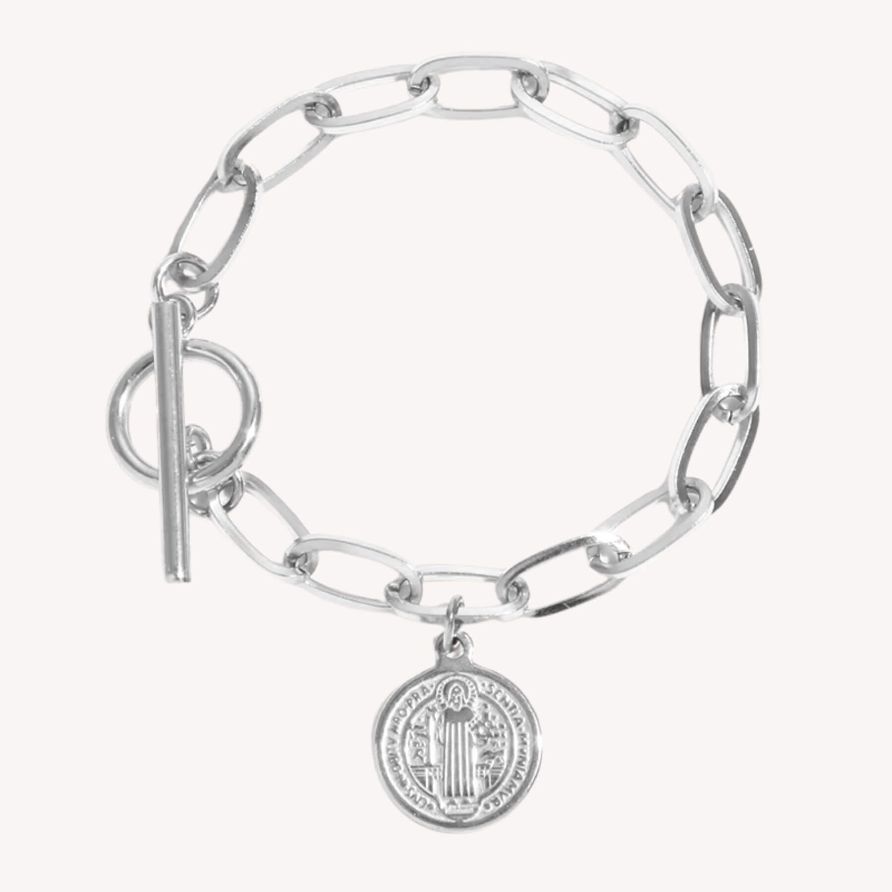 Pulseira Sagrada de São Bento em Aço Inoxidável - Um Símbolo Eterno de Força Espiritual!