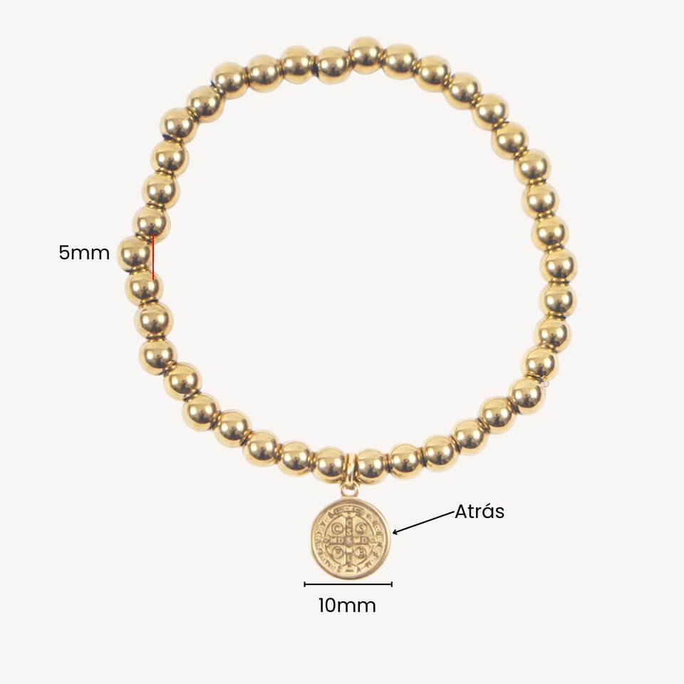 Pulseira Aço Inoxidável São Bento com Corrente de Esferas - Fé Em Cada Detalhe!