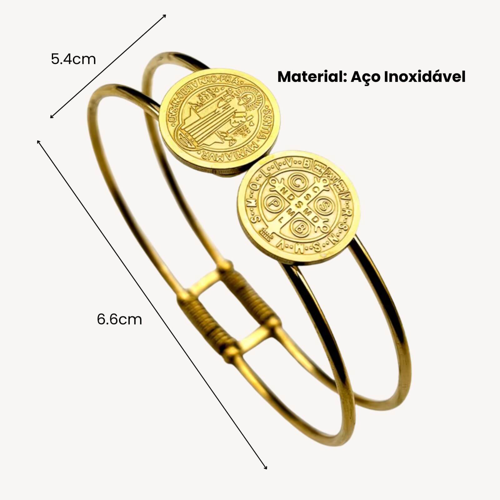 Pulseira Rígida Dupla Medalha de São Bento em Aço Inoxidável - O Poderoso Símbolo de São Bento em Uma Joia de Destaque!