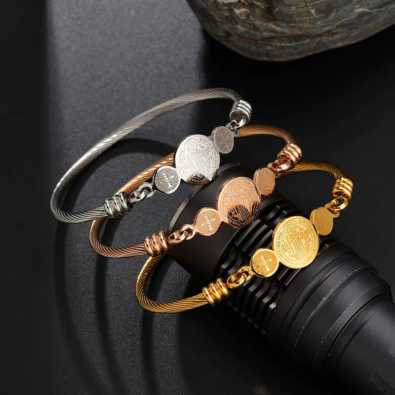 Pulseira Rosário São Bento em Aço Inoxidável – Ajustável e Religiosa!