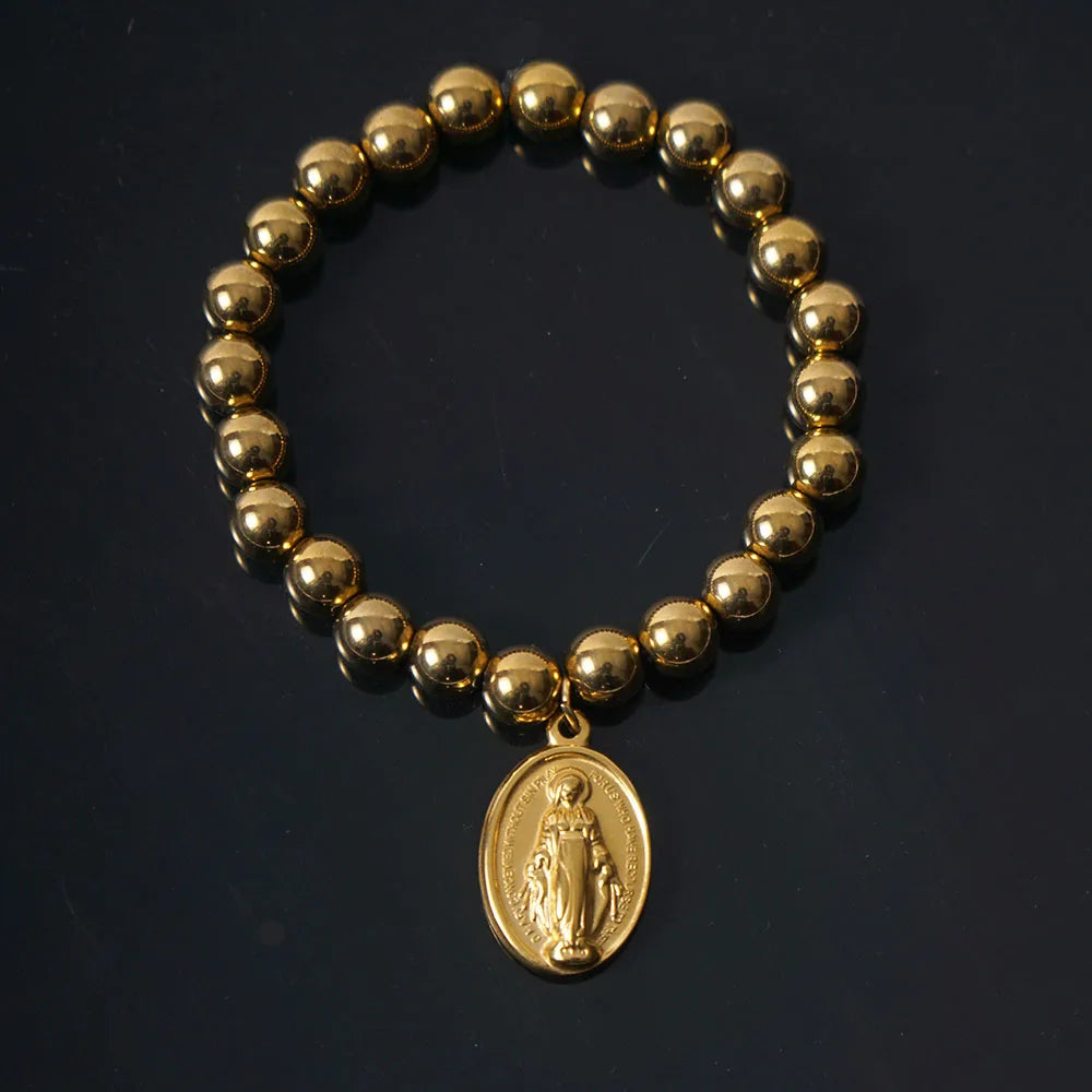 Pulseira Medalha Virgem Maria de Guadalupe em Aço Inoxidável
