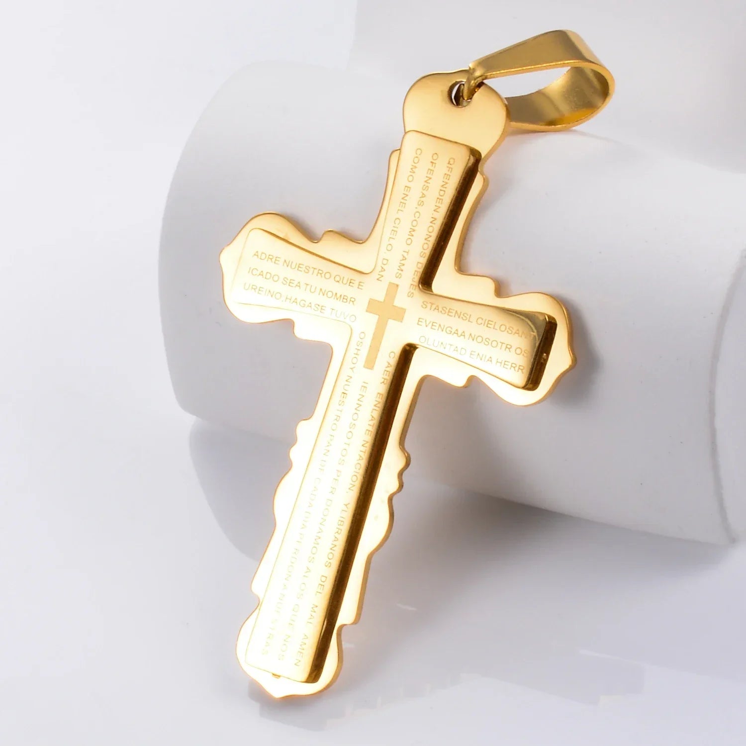 Pingente Crucifixo em Aço Inoxidável com Gravação da Bíblia - Beleza Sagrada!