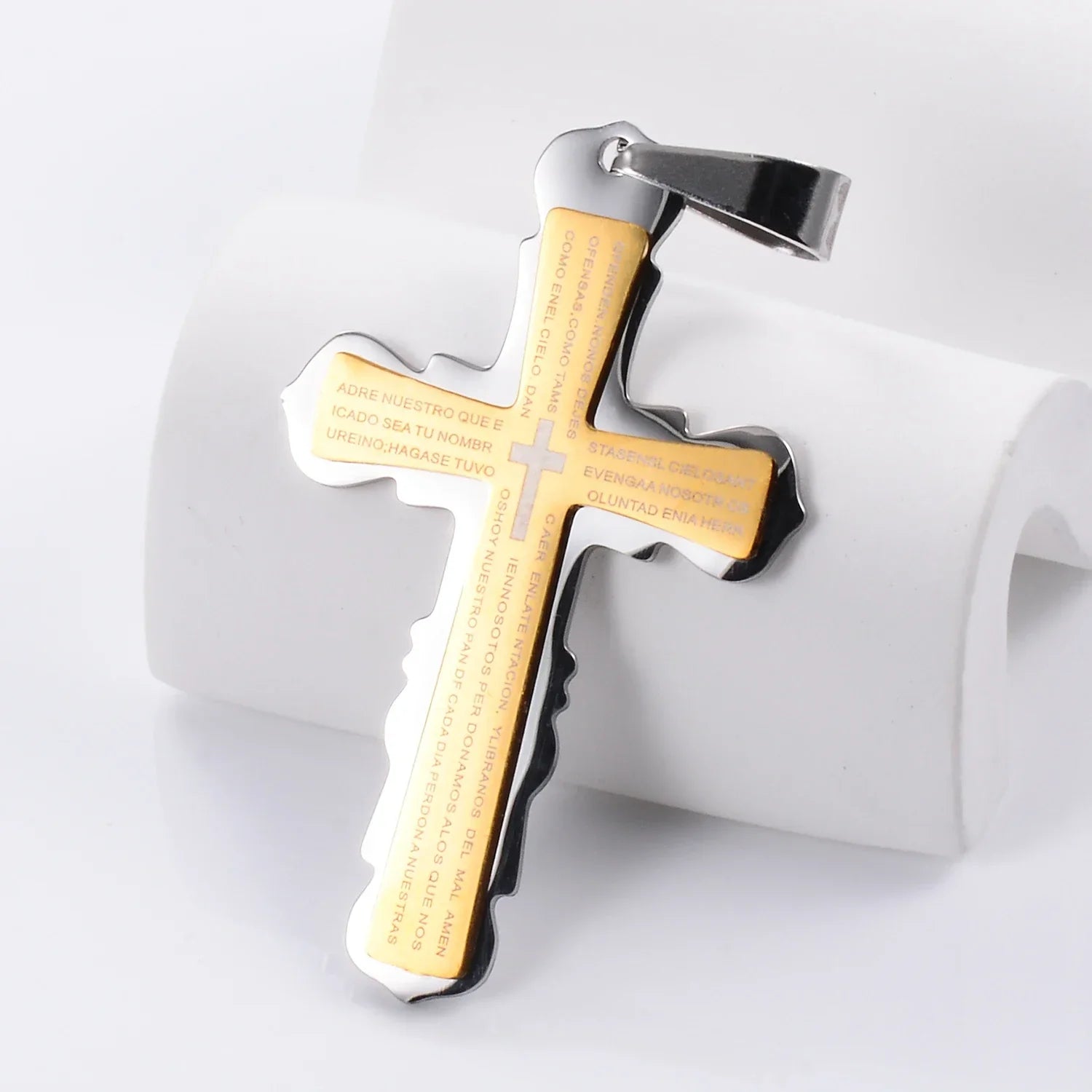 Pingente Crucifixo em Aço Inoxidável com Gravação da Bíblia - Beleza Sagrada!