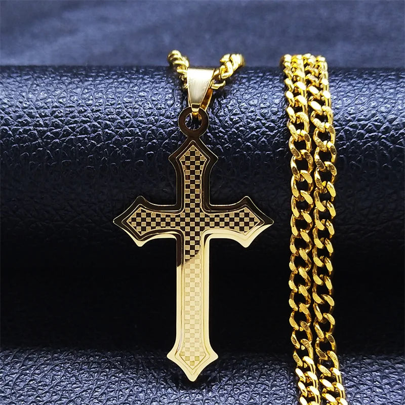 Colar Crucifixo Moderno em Aço Inoxidável - A Força da Devoção em um Design que Impressiona!