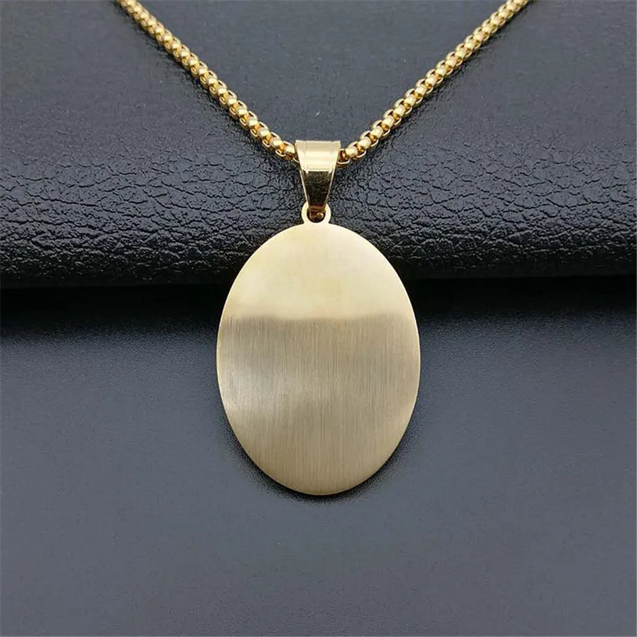 Colar Medalha Oval Nossa Senhora em Aço Inoxidável Dourado - Proteção e Fé Sempre Com Você!