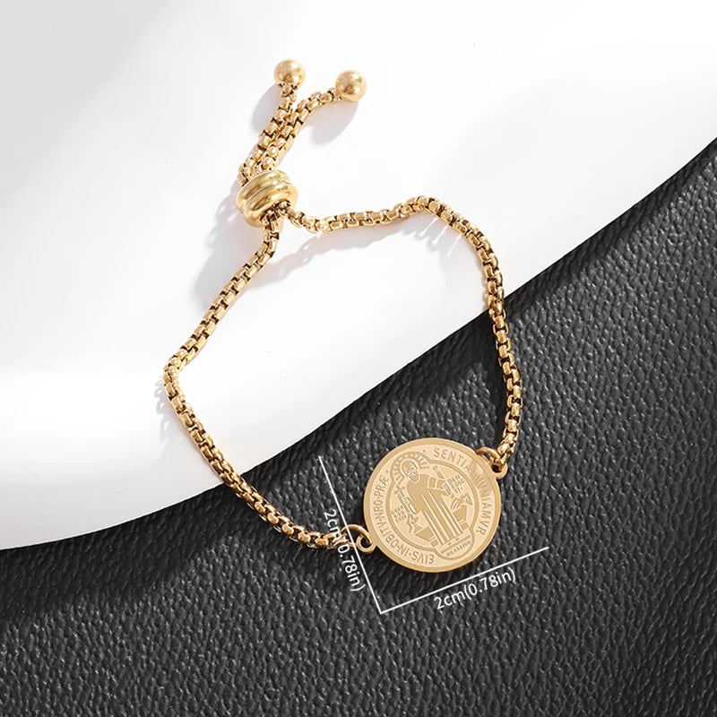 Pulseira Medalha de São Bento em Aço Inoxidável - A Poderosa Medalha Que Inspira Devoção e Coragem!