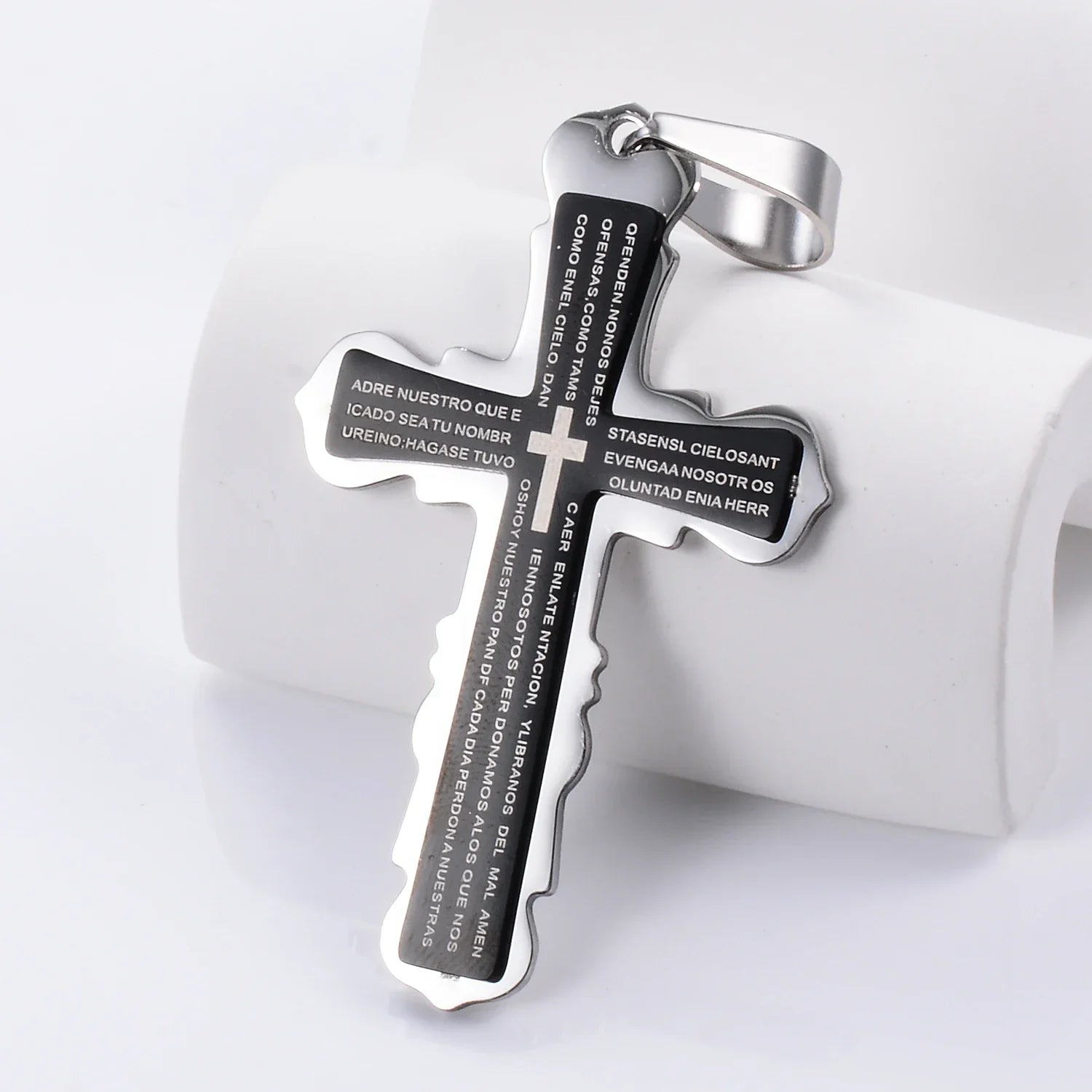 Pingente Crucifixo em Aço Inoxidável com Gravação da Bíblia - Beleza Sagrada!