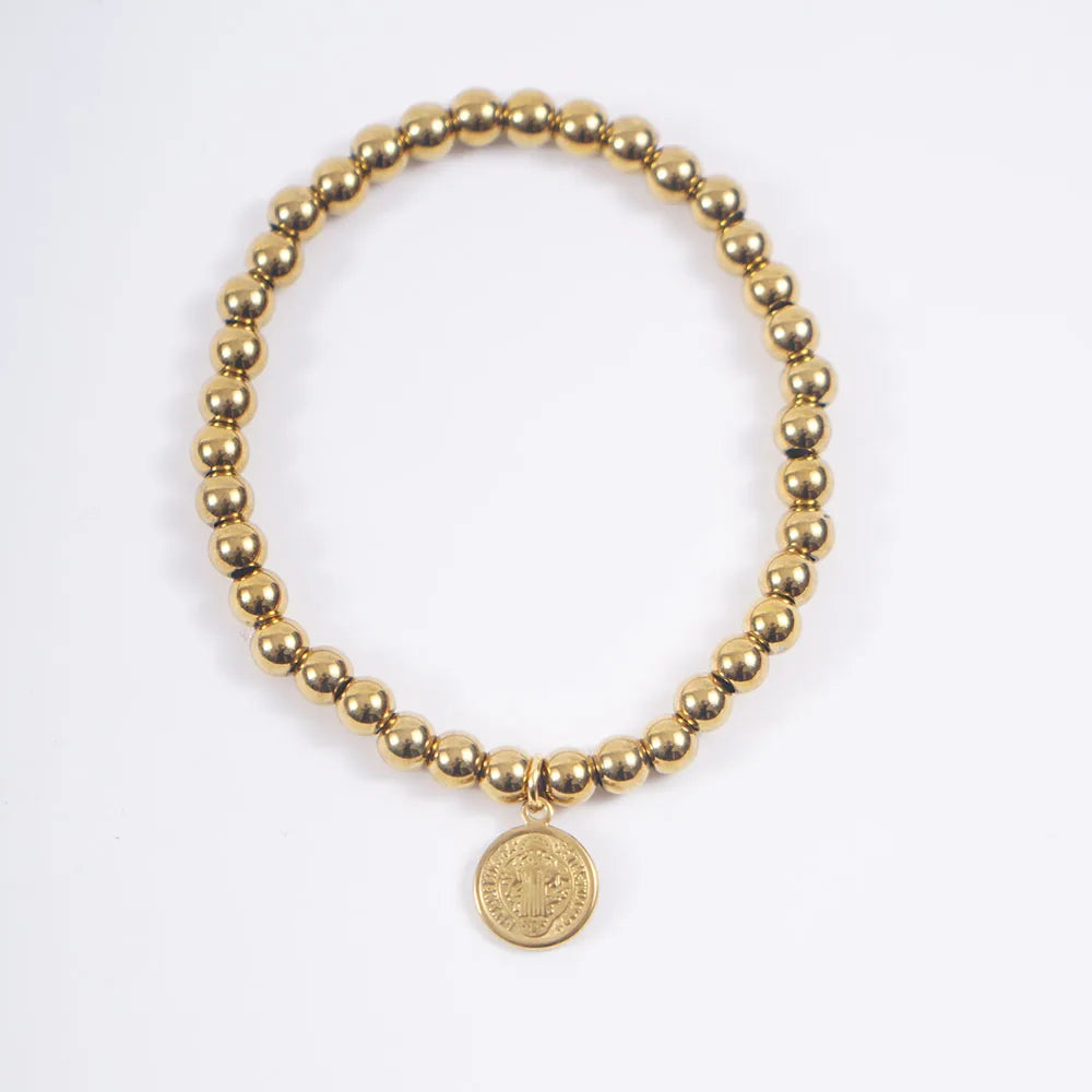 Pulseira Aço Inoxidável São Bento com Corrente de Esferas - Fé Em Cada Detalhe!
