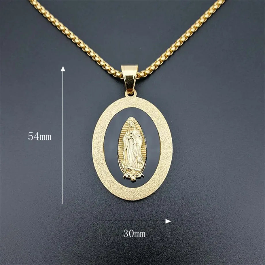 Colar Medalha Oval Nossa Senhora em Aço Inoxidável Dourado - Proteção e Fé Sempre Com Você!