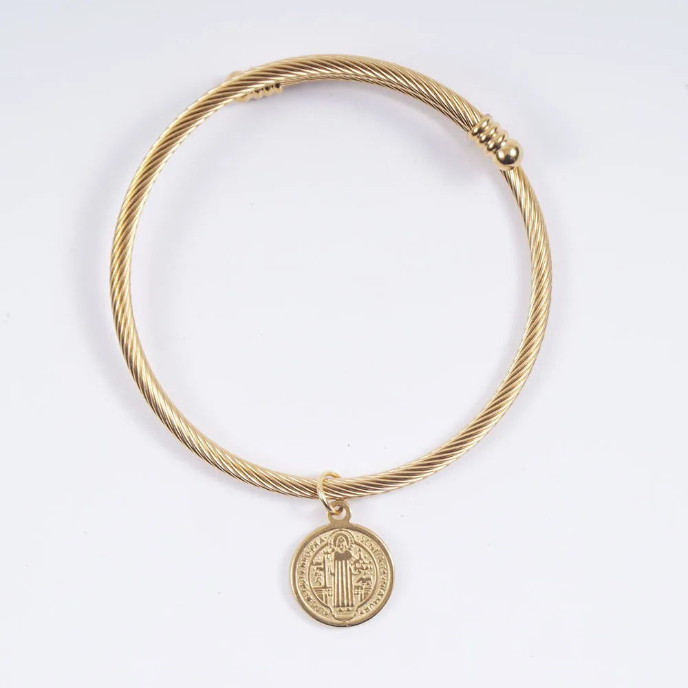 Bracelete Rígido Medalha de São Bento em Aço Inoxidável - A Poderosa Medalha de São Bento Com um Toque de Elegância!