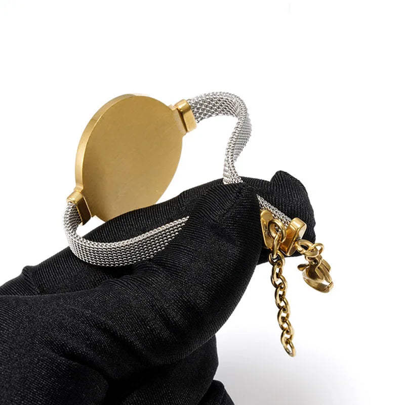 Bracelete Medalha de São Bento Ajustável em Aço Inoxidável Dourado