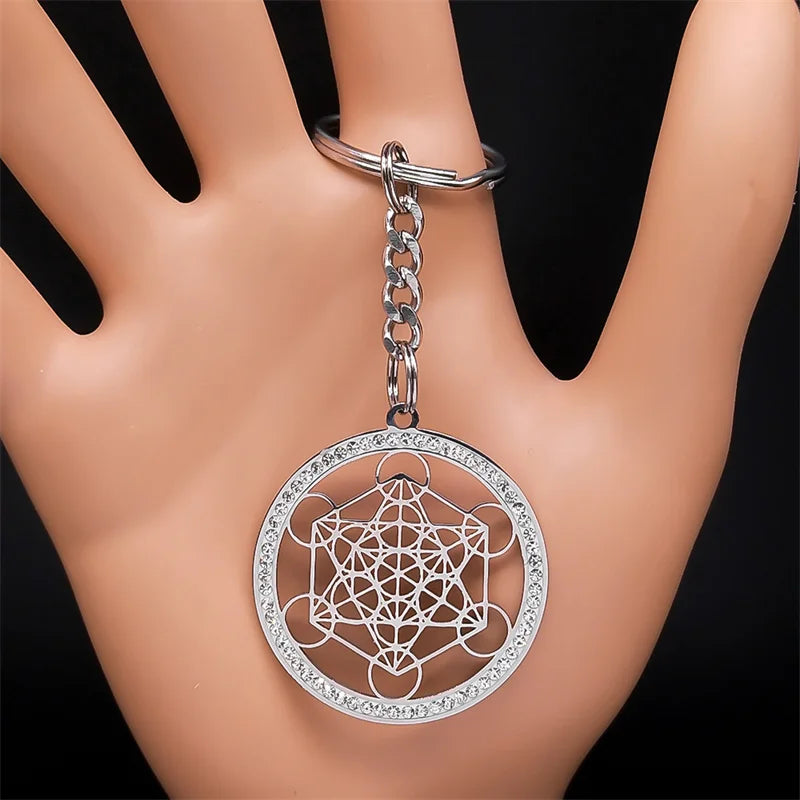 Colar com Pingente Cubo de Metatron e Flor da Vida - Geometria Sagrada em Aço Inoxidável