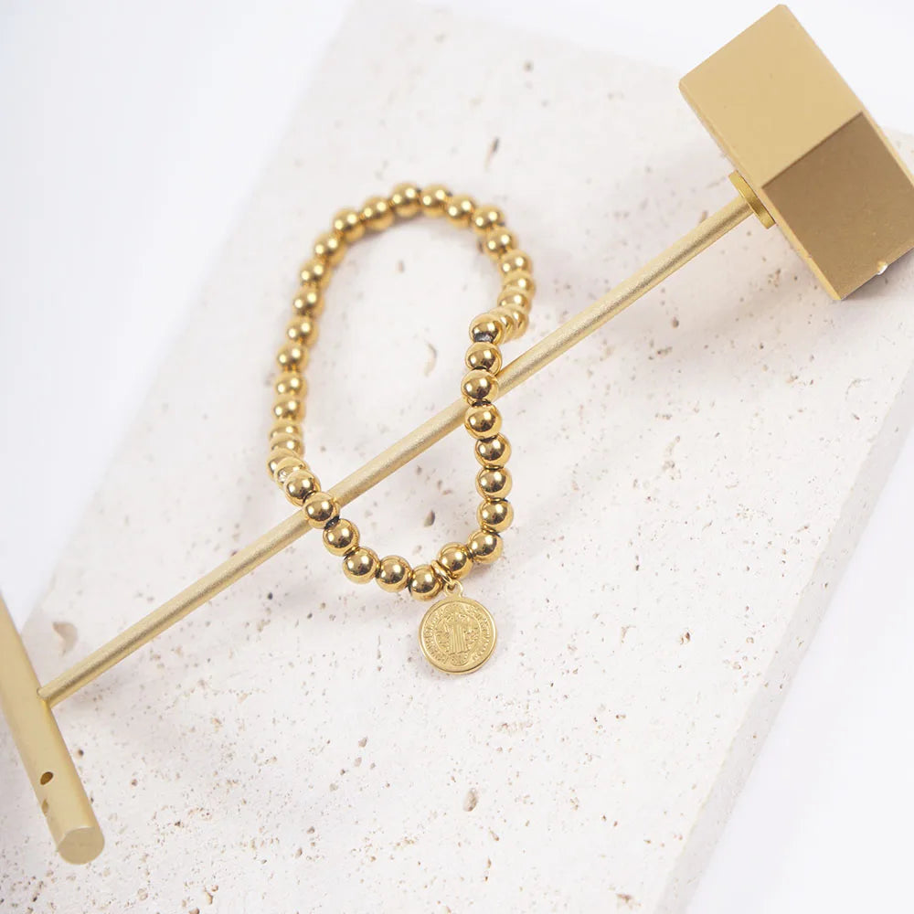 Pulseira Aço Inoxidável São Bento com Corrente de Esferas - Fé Em Cada Detalhe!