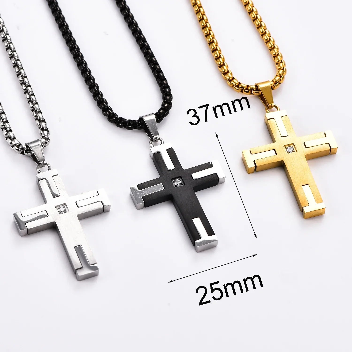 Pingente Cruz Dupla Face em Aço Inoxidável com Zircônia - Carregue a Essência da Cruz Com um Toque de Modernidade!