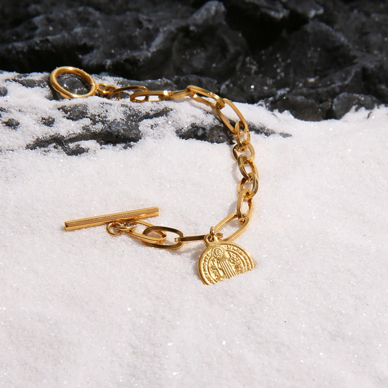 Pulseira Sagrada de São Bento em Aço Inoxidável - Um Símbolo Eterno de Força Espiritual!