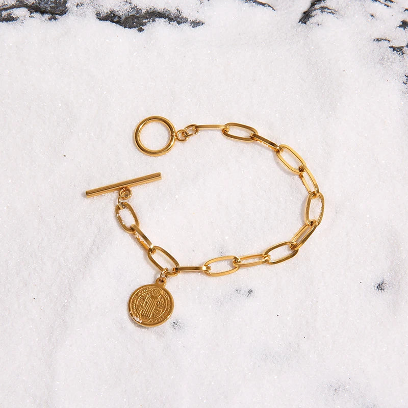 Pulseira Sagrada de São Bento em Aço Inoxidável - Um Símbolo Eterno de Força Espiritual!