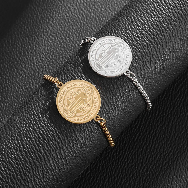 Pulseira Medalha de São Bento em Aço Inoxidável - A Poderosa Medalha Que Inspira Devoção e Coragem!