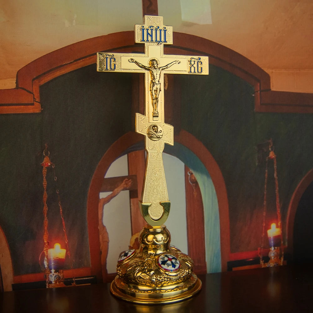 Crucifixo de Mesa com Jesus em Liga Metálica - Presente Religioso Personalizável