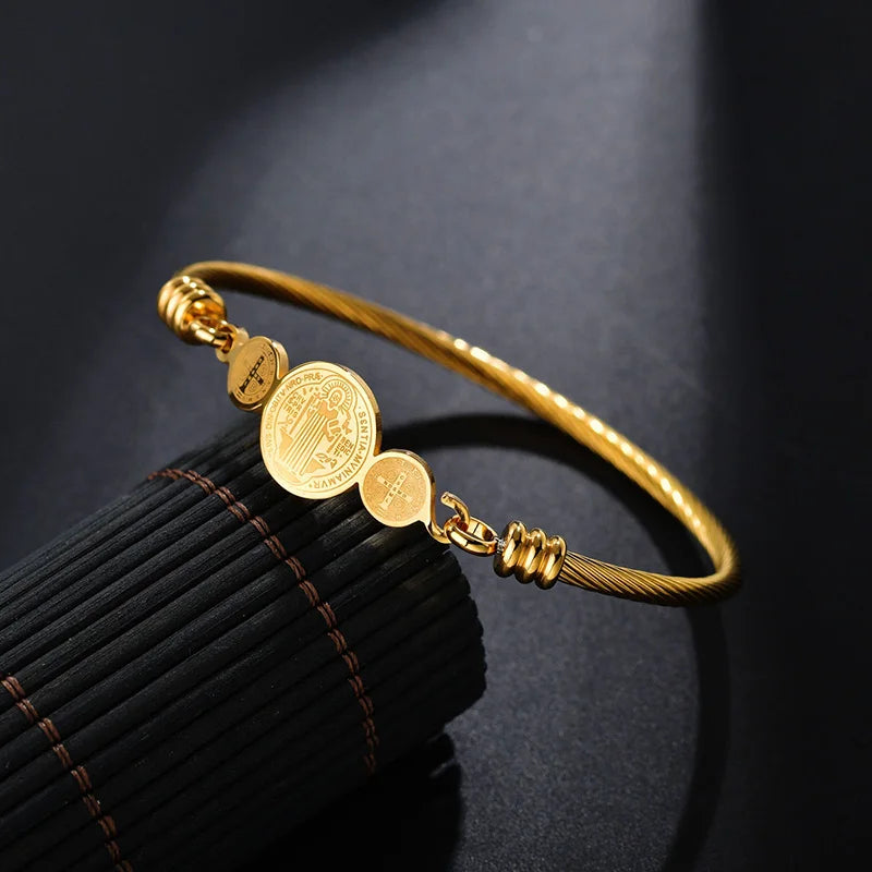 Pulseira Rosário São Bento em Aço Inoxidável – Ajustável e Religiosa!