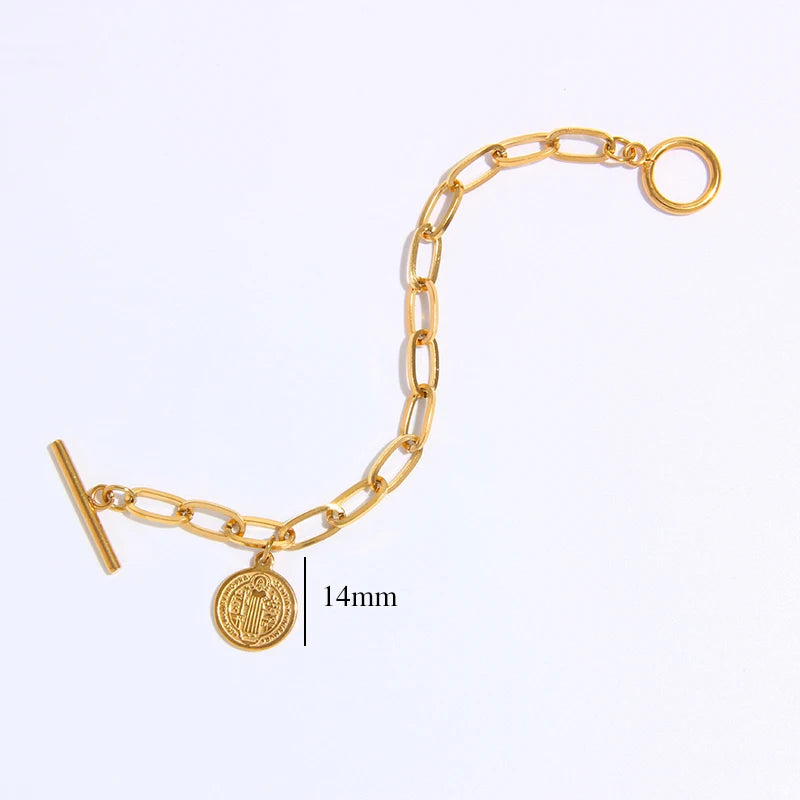 Pulseira Sagrada de São Bento em Aço Inoxidável - Um Símbolo Eterno de Força Espiritual!