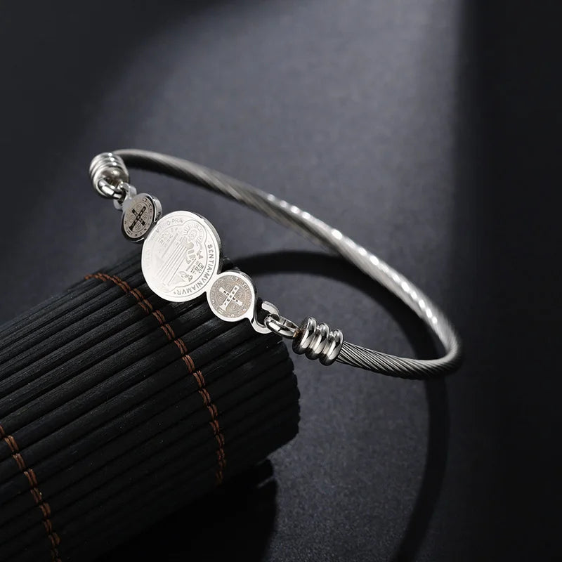 Pulseira Rosário São Bento em Aço Inoxidável – Ajustável e Religiosa!