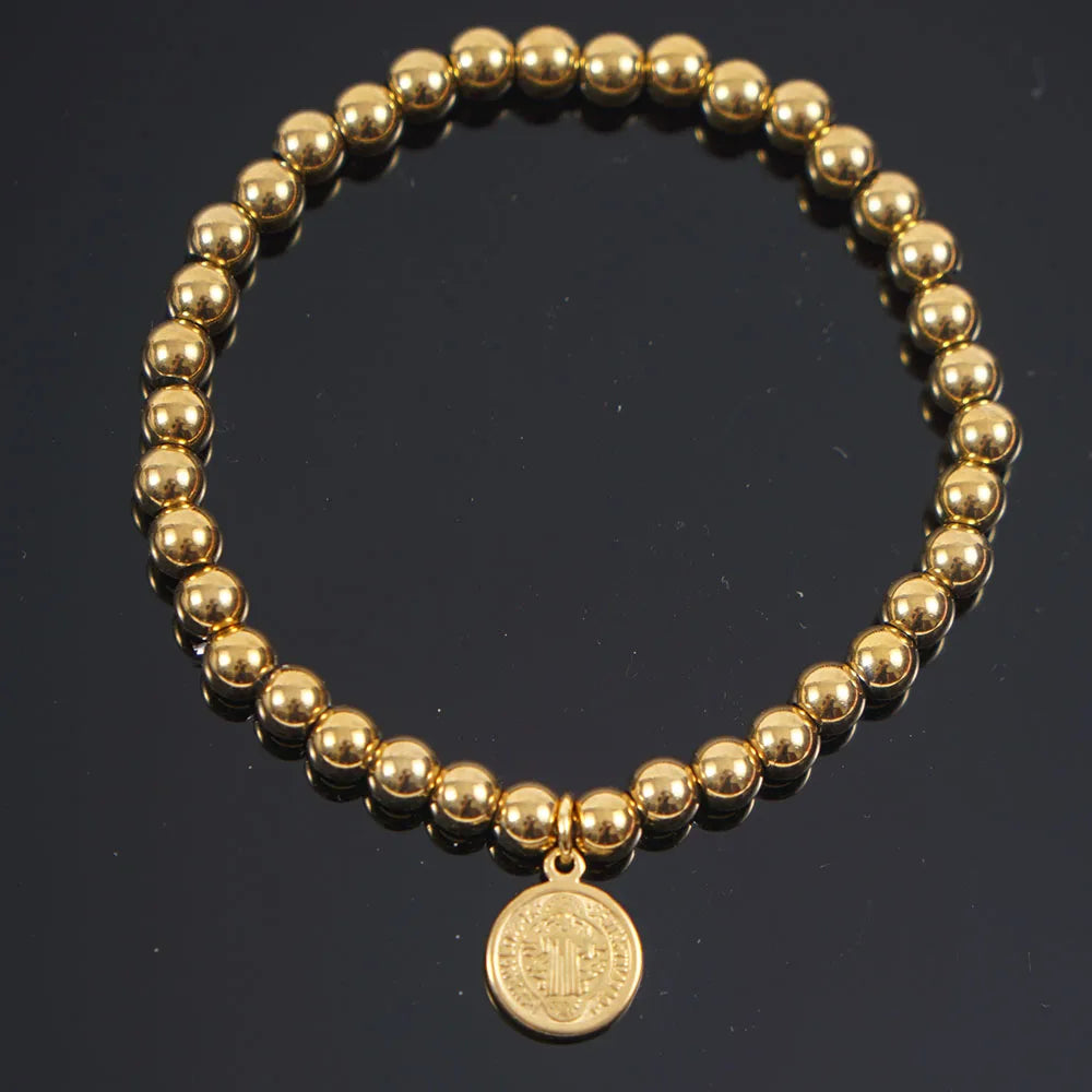 Pulseira Aço Inoxidável São Bento com Corrente de Esferas - Fé Em Cada Detalhe!