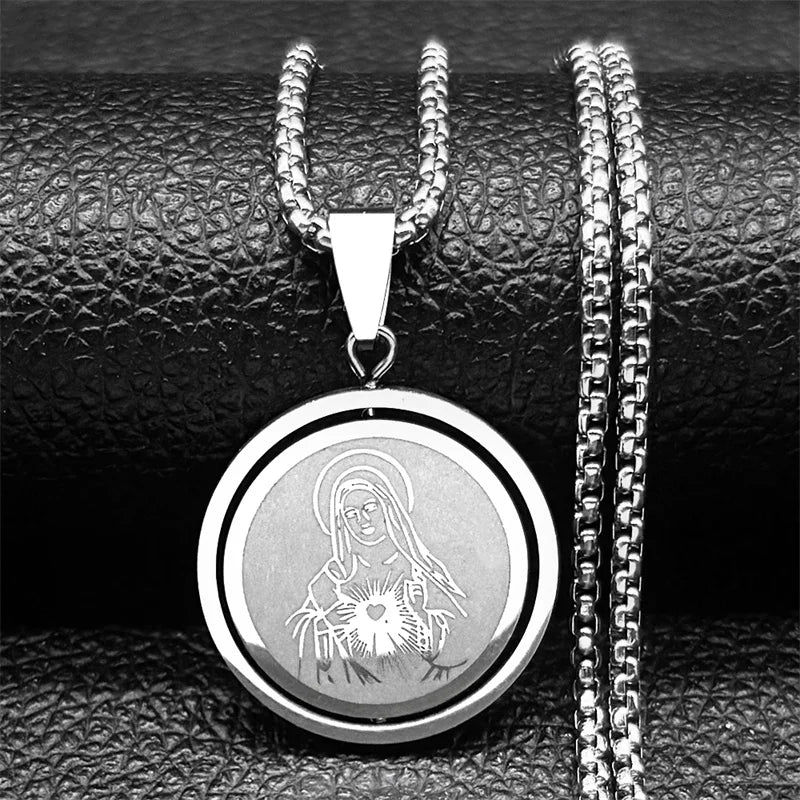 Colar Medalha Sagrado Coração de Maria em Aço Inoxidável Dourado - Use a Fé no Peito e Leve o Amor de Maria Sempre Com Você!