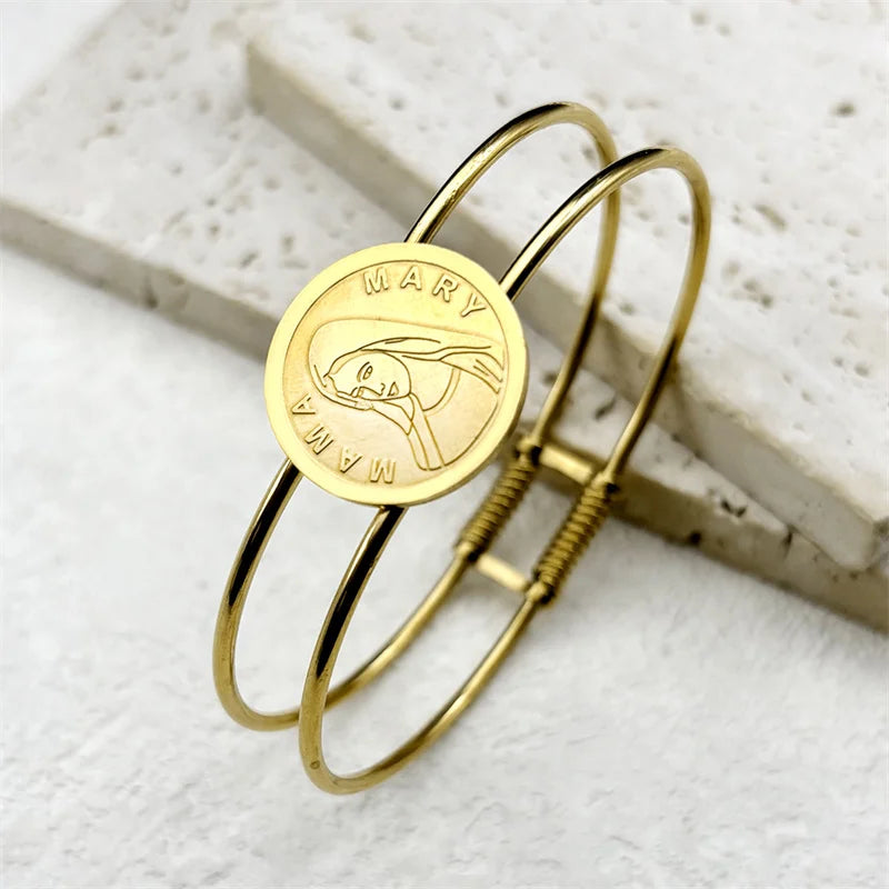 Bracelete Rígido Medalha da Virgem Maria em Aço Inoxidável