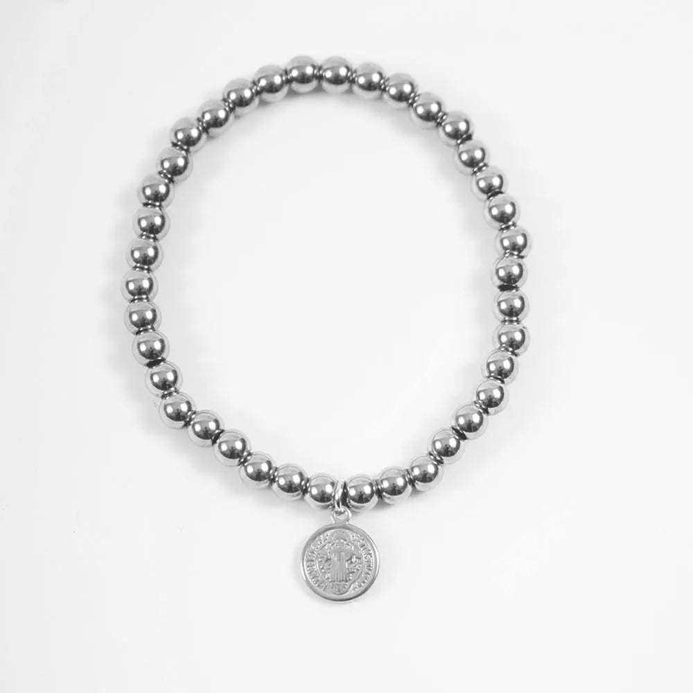 Pulseira Aço Inoxidável São Bento com Corrente de Esferas - Fé Em Cada Detalhe!