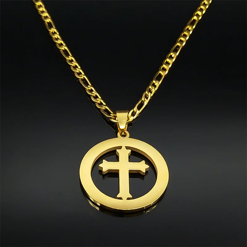 Colar Crucifixo Amulet com Zircônia em Aço Inoxidável - A Luz da Sua Fé em um Acessório Que Brilha!